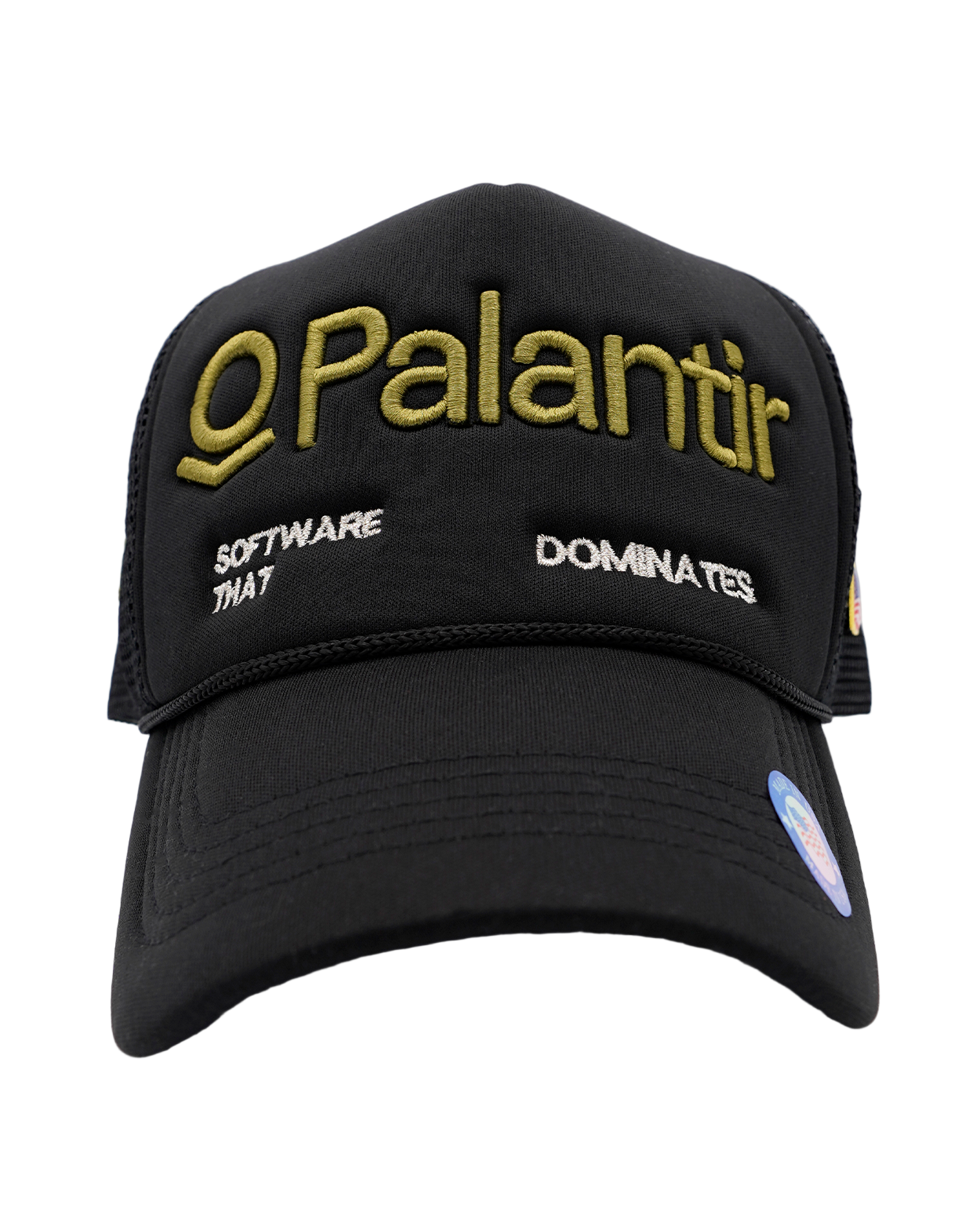 Black cap with 'Palantir' logo and text on a white background