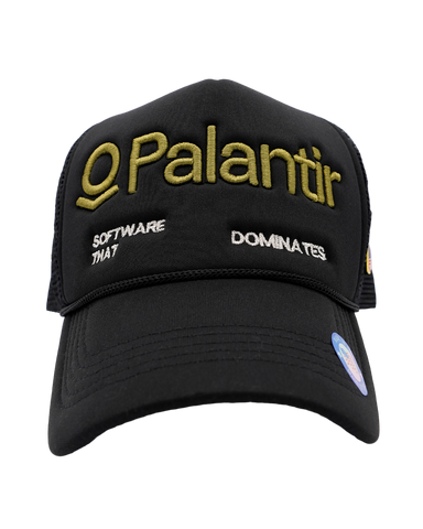 Black cap with 'Palantir' logo and text on a white background
